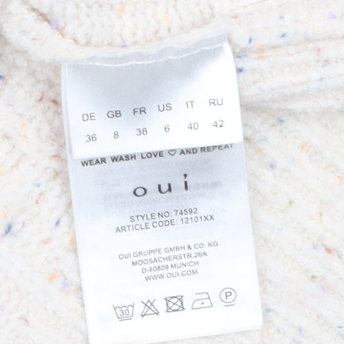 Oui Women’s Ivory Cable-Knit Roll Neck Jumper Size 8