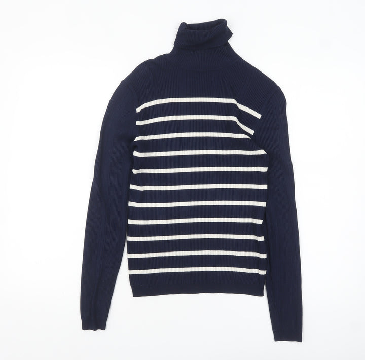 Marks and Spencer Womens Blue Striped Roll Neck Jumper Size 6