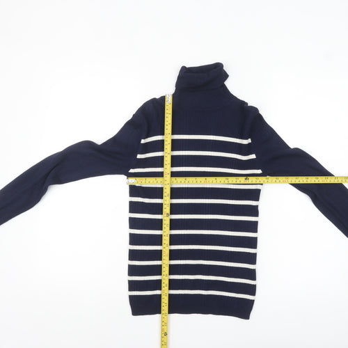 Marks and Spencer Womens Blue Striped Roll Neck Jumper Size 6