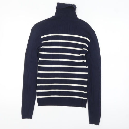 Marks and Spencer Womens Blue Striped Roll Neck Jumper Size 6