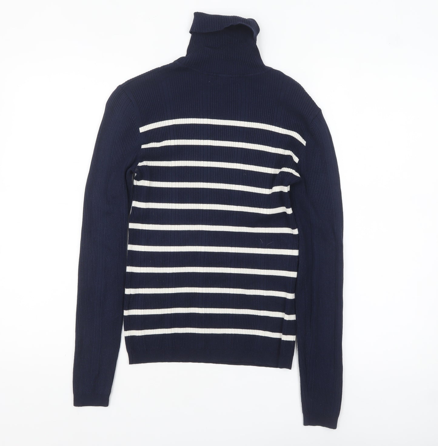 Marks and Spencer Womens Blue Striped Roll Neck Jumper Size 6