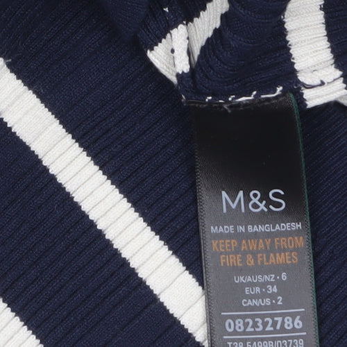 Marks and Spencer Womens Blue Striped Roll Neck Jumper Size 6