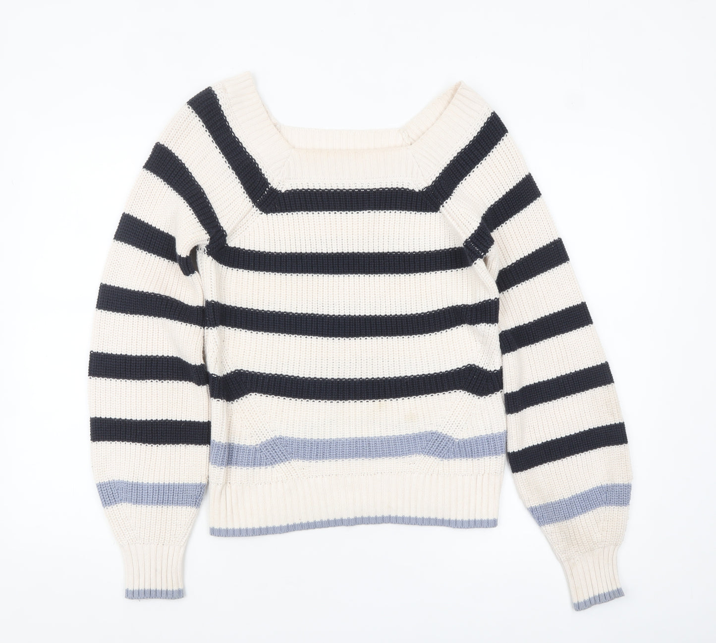 Tu Women Cream Navy Striped Knit Jumper Size S Cotton Acrylic