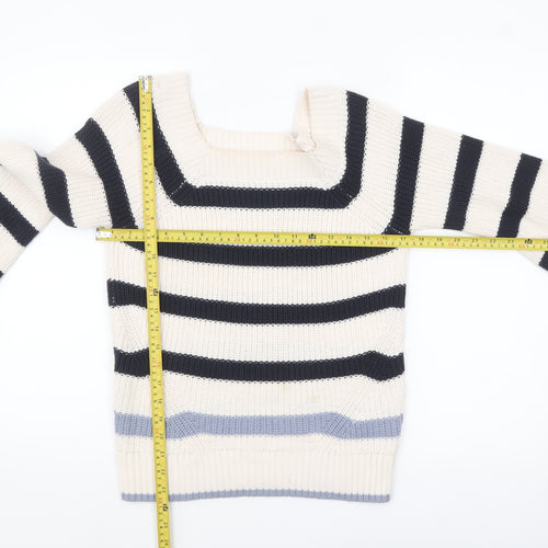 Tu Women Cream Navy Striped Knit Jumper Size S Cotton Acrylic