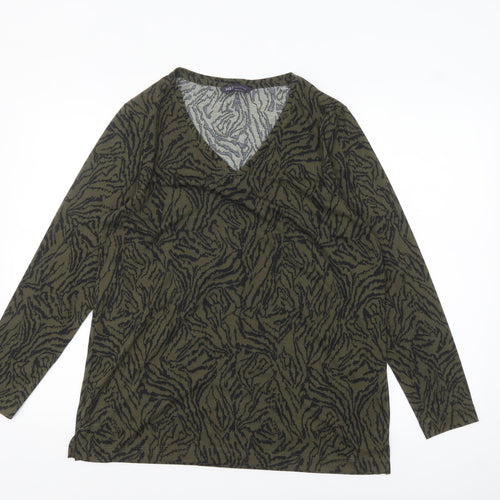 Marks and Spencer Women's Green Animal Print V-Neck Long Sleeve Top Size 12