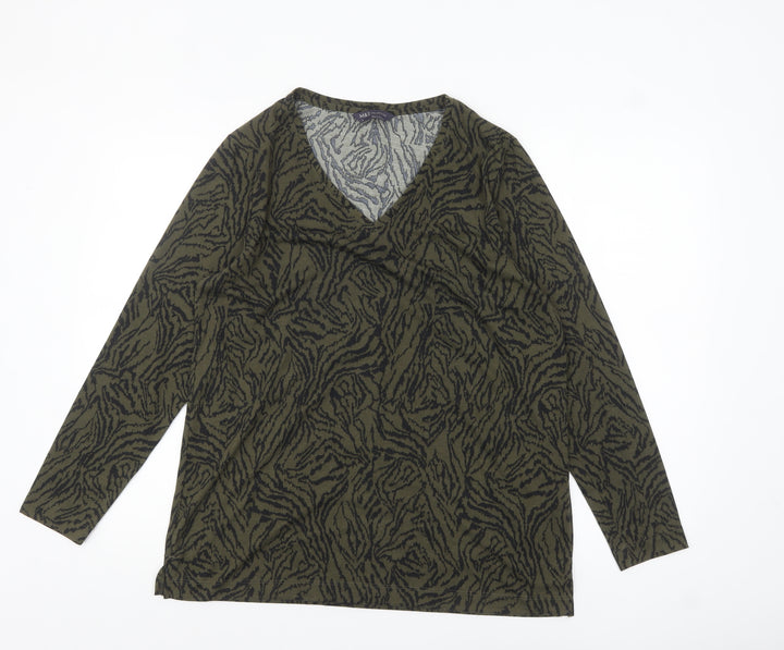 Marks and Spencer Women's Green Animal Print V-Neck Long Sleeve Top Size 12