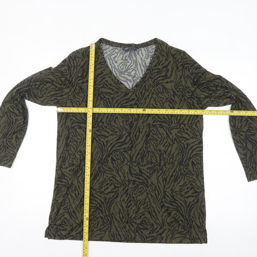 Marks and Spencer Women's Green Animal Print V-Neck Long Sleeve Top Size 12