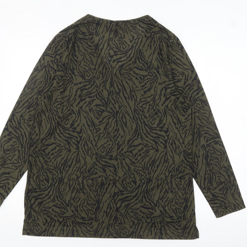 Marks and Spencer Women's Green Animal Print V-Neck Long Sleeve Top Size 12