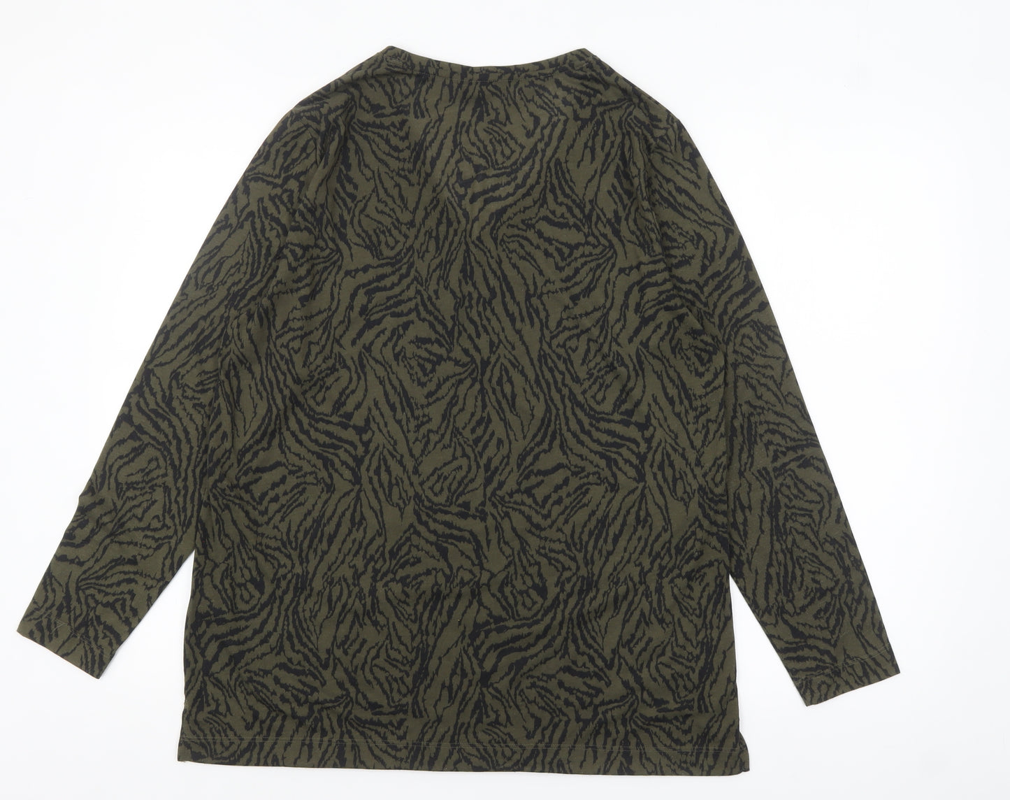 Marks and Spencer Women's Green Animal Print V-Neck Long Sleeve Top Size 12