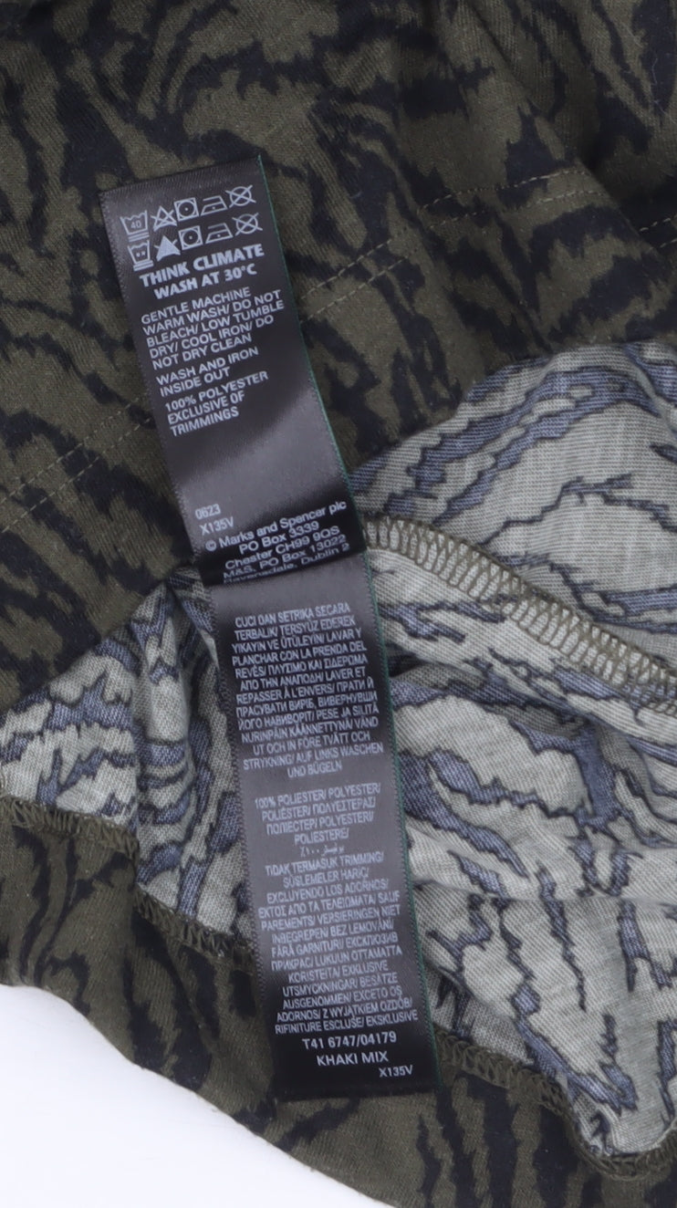 Marks and Spencer Women's Green Animal Print V-Neck Long Sleeve Top Size 12