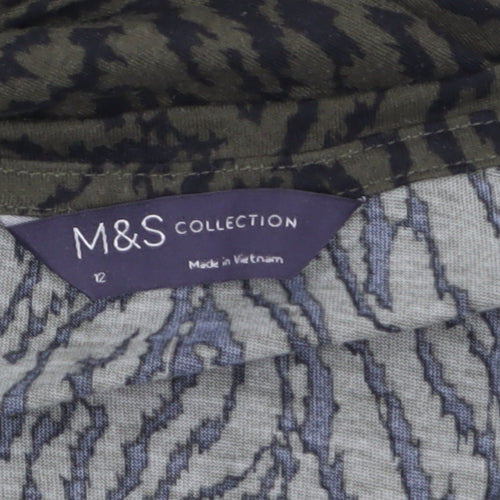 Marks and Spencer Women's Green Animal Print V-Neck Long Sleeve Top Size 12