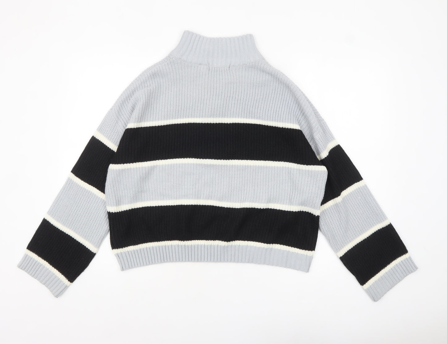 Brave Soul Women’s Grey Striped High Neck Half Zip Chunky Knit Jumper L