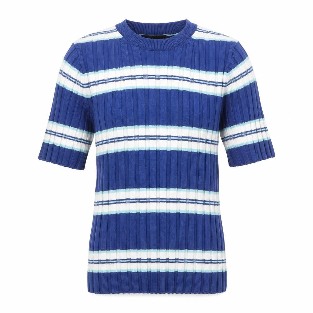 Front view of ASOS Design Women's Blue Striped Knit T-Shirt, size 4