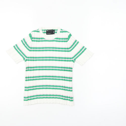 ASOS DESIGN Women’s White Green Striped Short Sleeve Knit T-Shirt Size 4