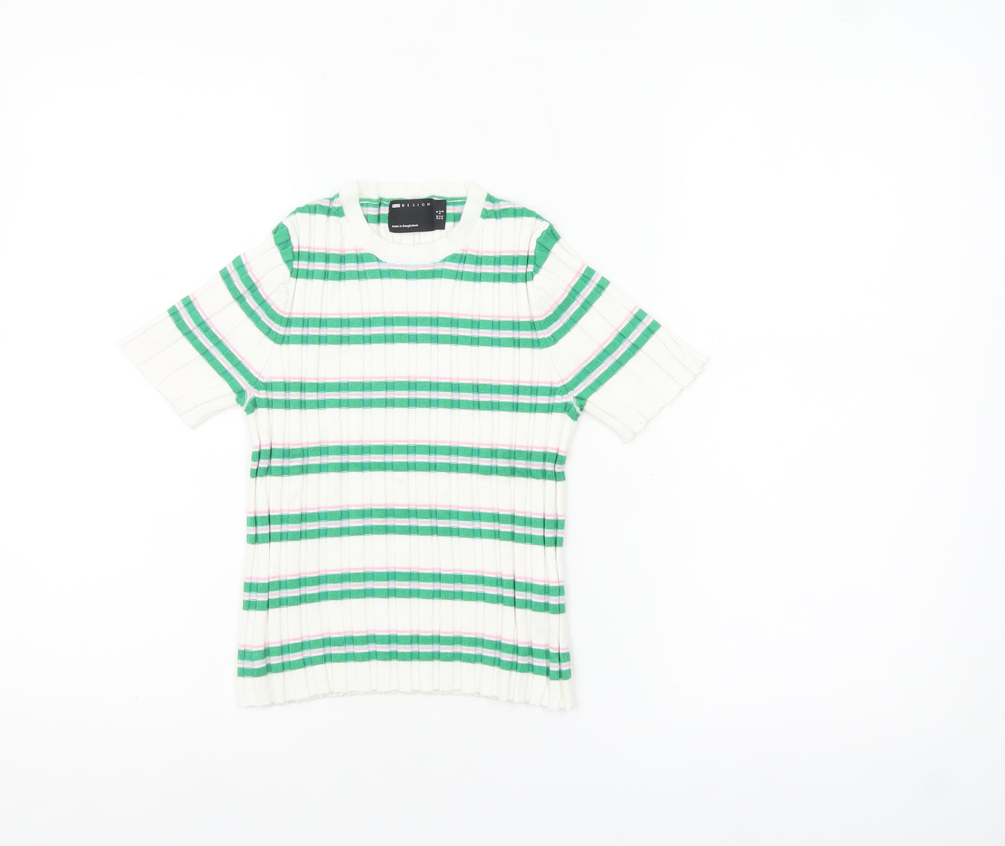 ASOS DESIGN Women’s White Green Striped Short Sleeve Knit T-Shirt Size 4
