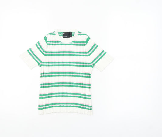 ASOS DESIGN Women’s White Green Striped Short Sleeve Knit T-Shirt Size 4
