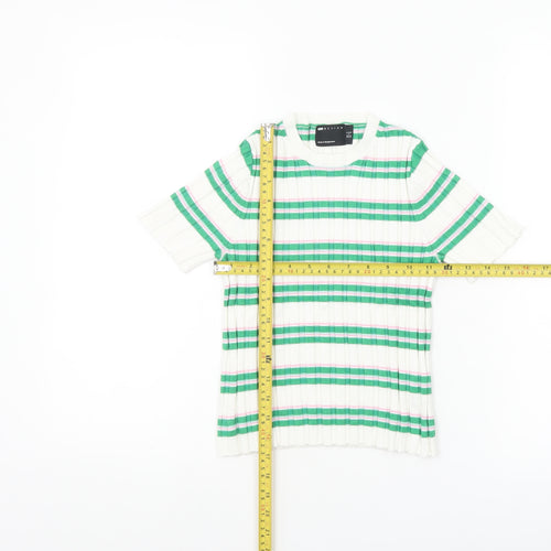 ASOS DESIGN Women’s White Green Striped Short Sleeve Knit T-Shirt Size 4