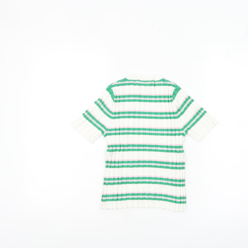 ASOS DESIGN Women’s White Green Striped Short Sleeve Knit T-Shirt Size 4