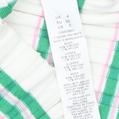 ASOS DESIGN Women’s White Green Striped Short Sleeve Knit T-Shirt Size 4