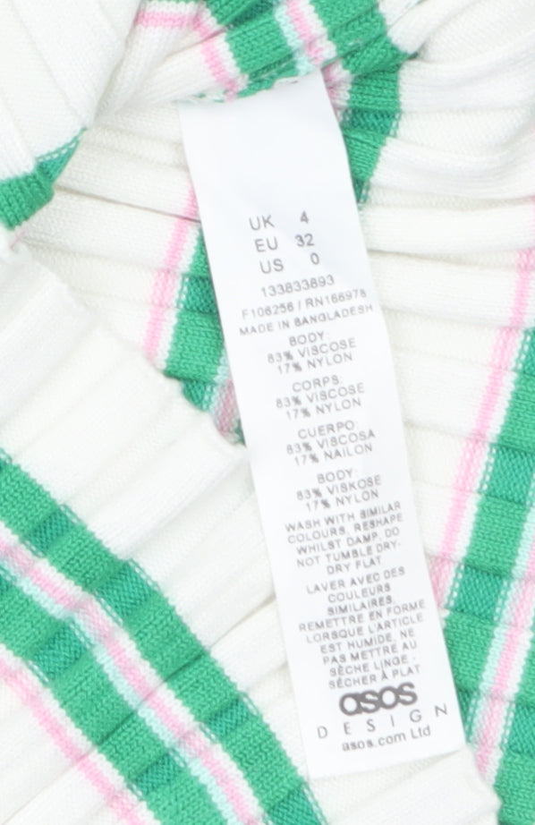 ASOS DESIGN Women’s White Green Striped Short Sleeve Knit T-Shirt Size 4