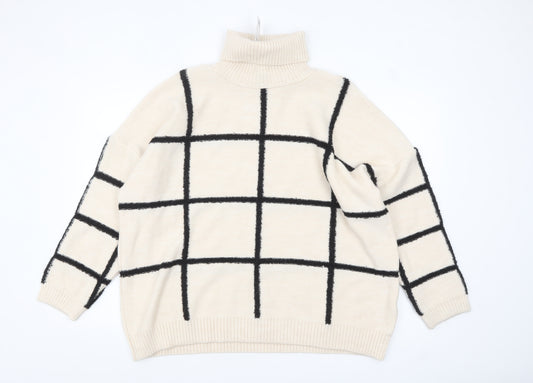 Next Women’s Beige Roll Neck Check Knit Jumper XL