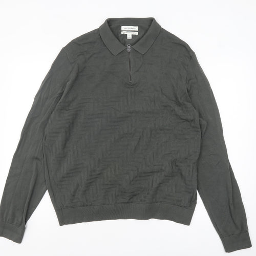 Marks and Spencer Men’s Grey Collared Cotton Half Zip Jumper XL