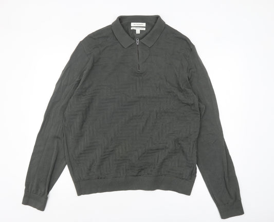 Marks and Spencer Men’s Grey Collared Cotton Half Zip Jumper XL
