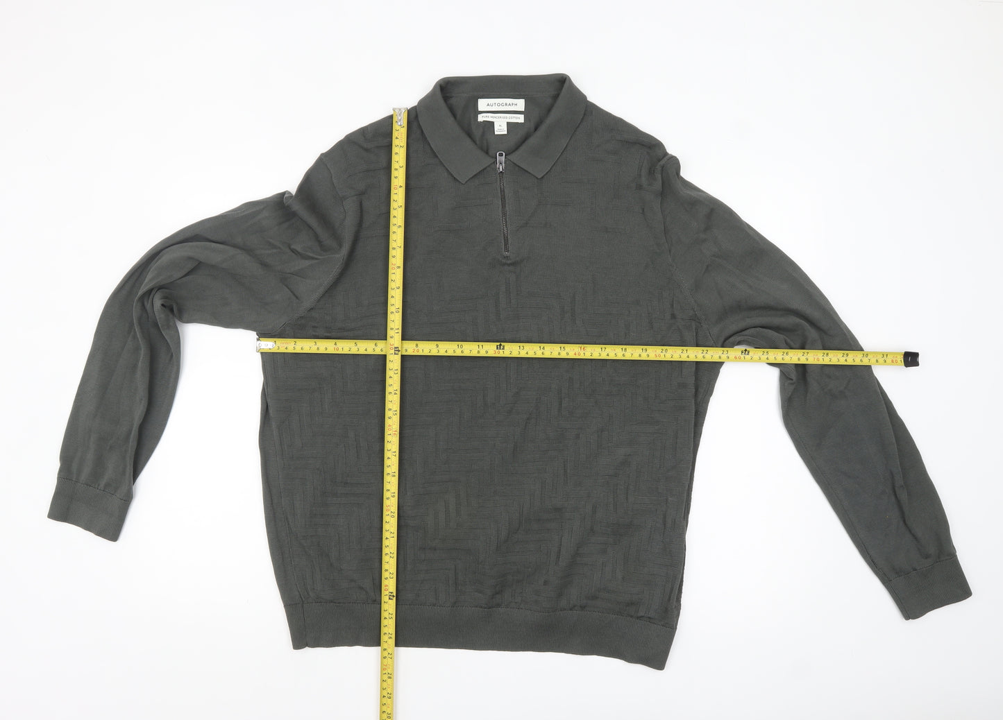 Marks and Spencer Men’s Grey Collared Cotton Half Zip Jumper XL