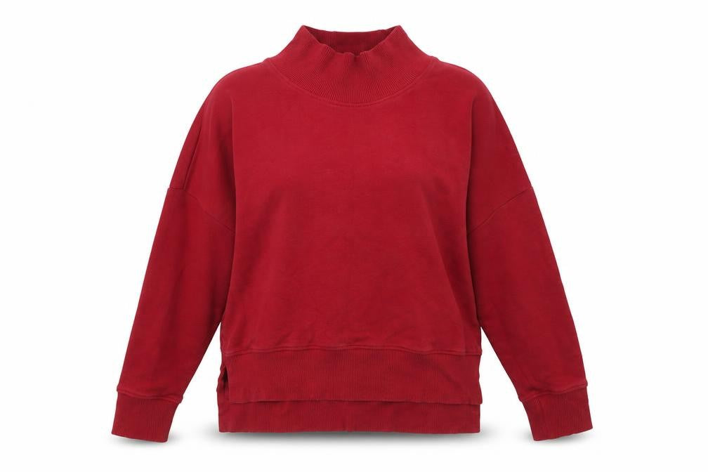 Front view of Next Women's Red Mock Neck Pullover Sweatshirt, size 14, Cotton Blend