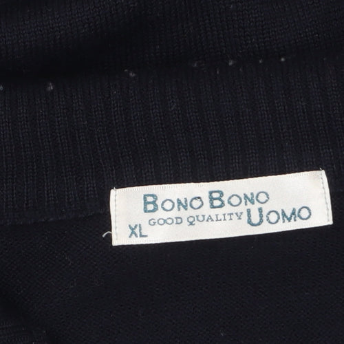 BONO BONO Uomo Men's XL Black Grey Blue Argyle 1/2 Zip Wool Jumper