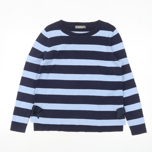 Oasis Womens Blue Striped Bow Detail Cotton Knit Jumper M