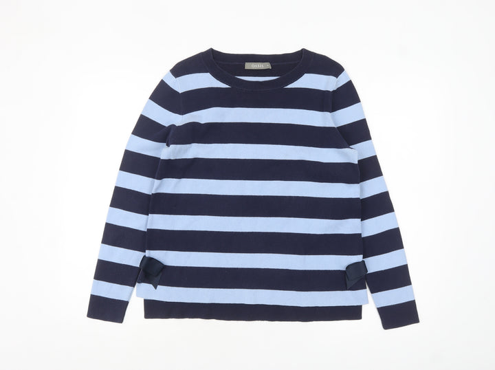 Oasis Womens Blue Striped Bow Detail Cotton Knit Jumper M
