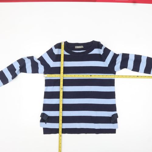 Oasis Womens Blue Striped Bow Detail Cotton Knit Jumper M