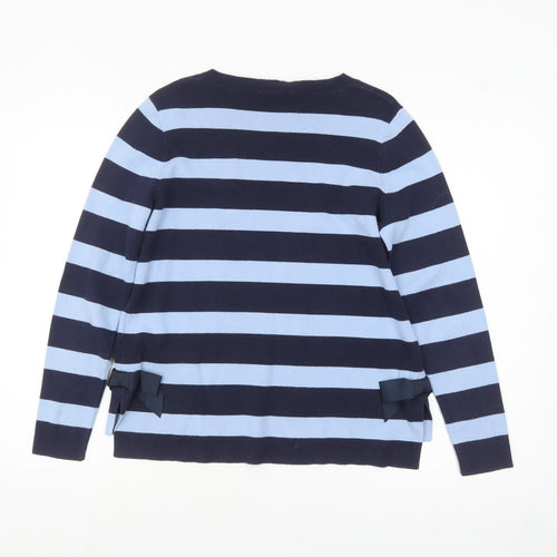 Oasis Womens Blue Striped Bow Detail Cotton Knit Jumper M