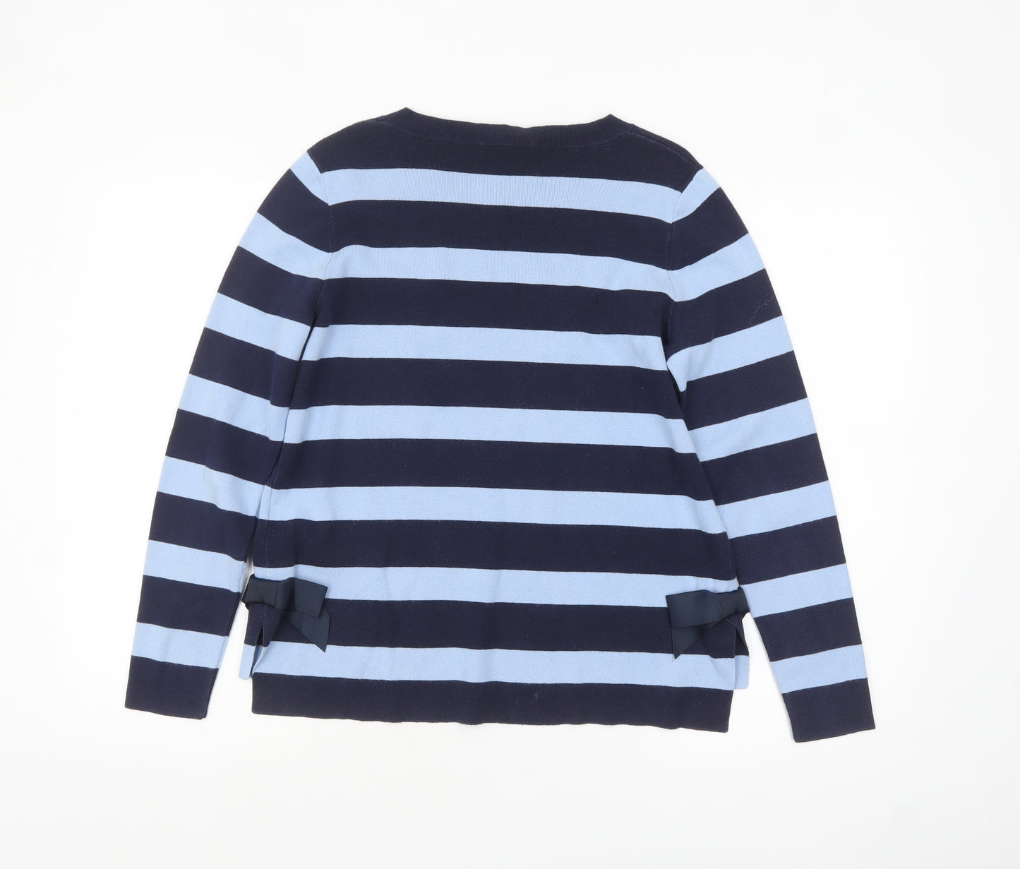 Oasis Womens Blue Striped Bow Detail Cotton Knit Jumper M