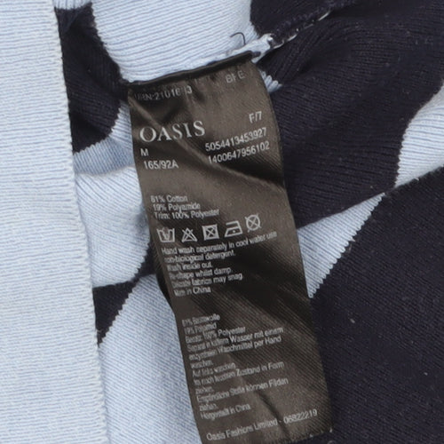 Oasis Womens Blue Striped Bow Detail Cotton Knit Jumper M
