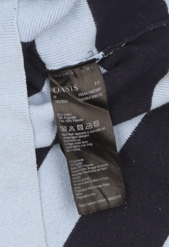 Oasis Womens Blue Striped Bow Detail Cotton Knit Jumper M