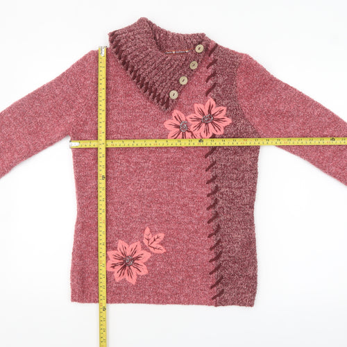 Joe Browns Women Pink Floral High Neck Chunky Knit Jumper UK 10