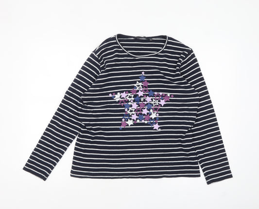 Isle Essentials Women's Blue Striped Star Long Sleeve Cotton T-Shirt Size 14