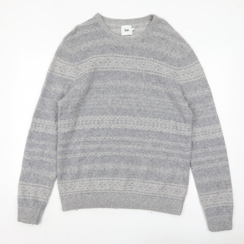 Kin Men's Grey Fair Isle Wool Blend Pullover Jumper XL