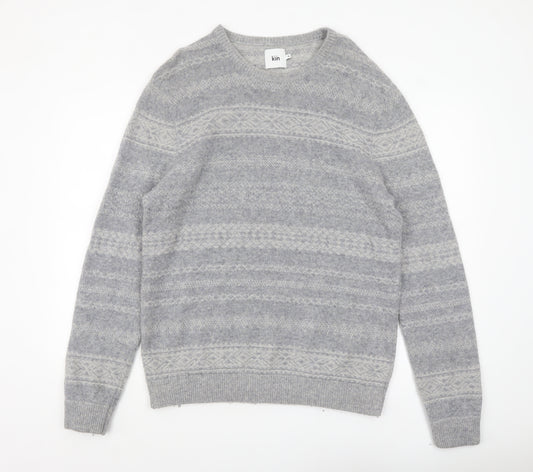 Kin Men's Grey Fair Isle Wool Blend Pullover Jumper XL