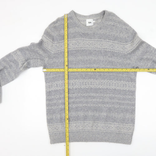 Kin Men's Grey Fair Isle Wool Blend Pullover Jumper XL