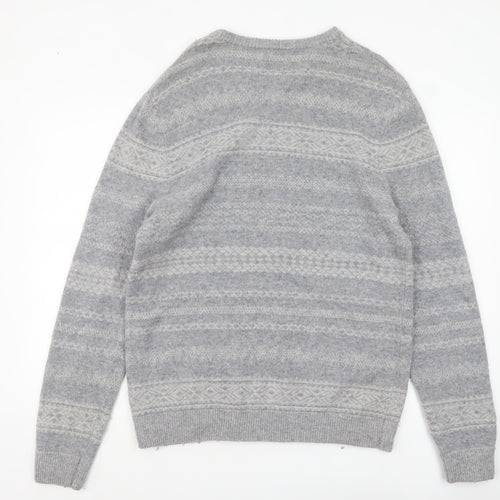 Kin Men's Grey Fair Isle Wool Blend Pullover Jumper XL