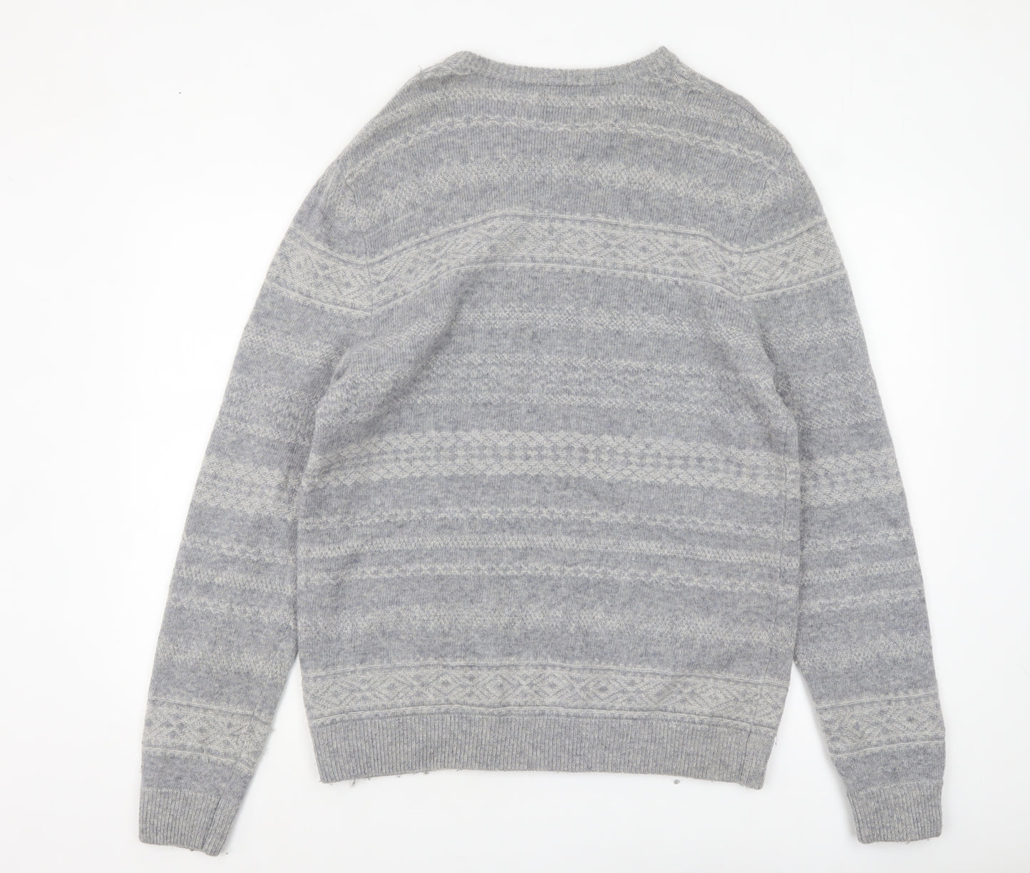 Kin Men's Grey Fair Isle Wool Blend Pullover Jumper XL