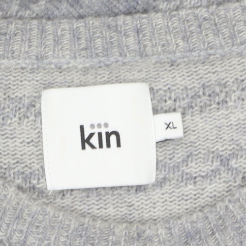 Kin Men's Grey Fair Isle Wool Blend Pullover Jumper XL
