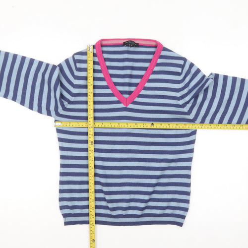Betty Jackson Studio Women's Blue Striped V-Neck Jumper L