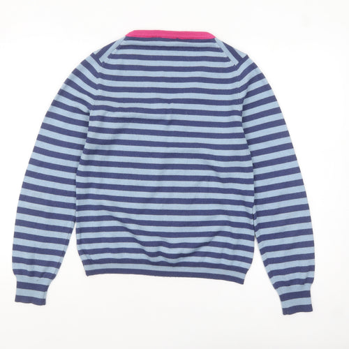 Betty Jackson Studio Women's Blue Striped V-Neck Jumper L