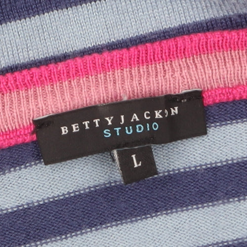 Betty Jackson Studio Women's Blue Striped V-Neck Jumper L