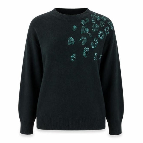 Tu Women's Green Sequin Animal Print Crew Neck Jumper Size 8