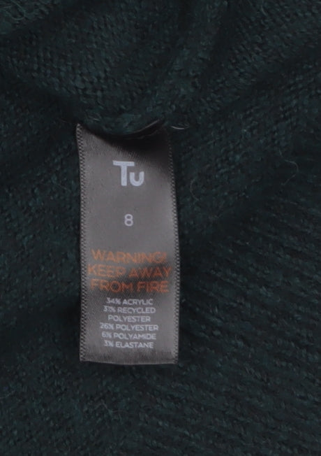 Tu Women's Green Sequin Animal Print Crew Neck Jumper Size 8